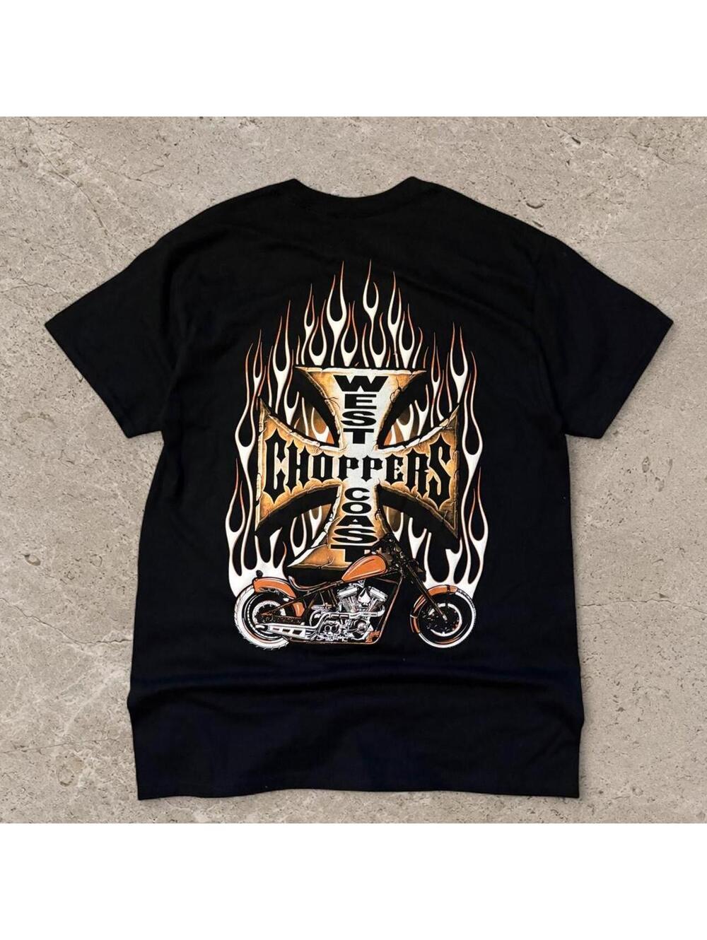 Crazy fire vintage style Y2K West Coast Choppers black cotton t-shirt